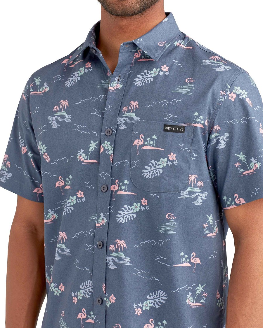 Men Island Daze Button Up Shirts | Island Vibe Button-Up Shirt Navy