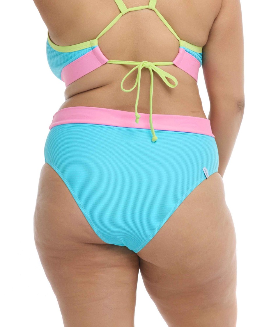 Swimwear SGS Plus Size Swimwear | Spectrum Marlee Plus Size High-Waist Bikini Bottom Cyan