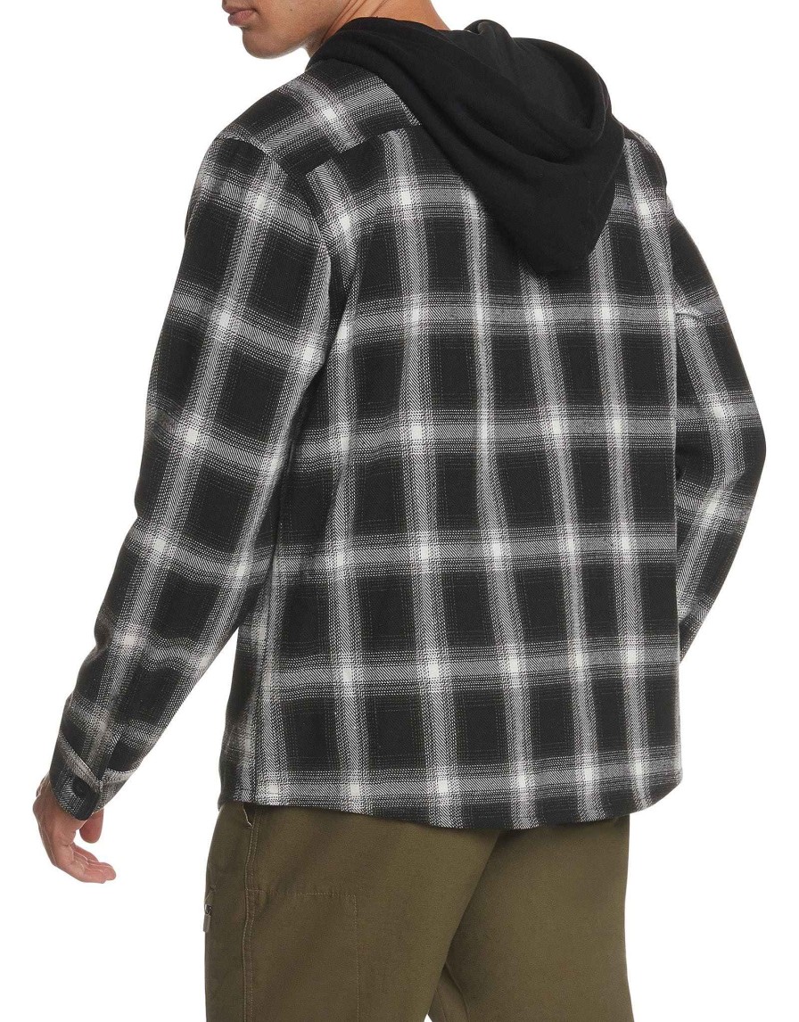 Men Jerry Leigh Hoodies & Jackets | Big Sur Plaid Hooded Shirt Jacket - Black/White Black-White Plaid