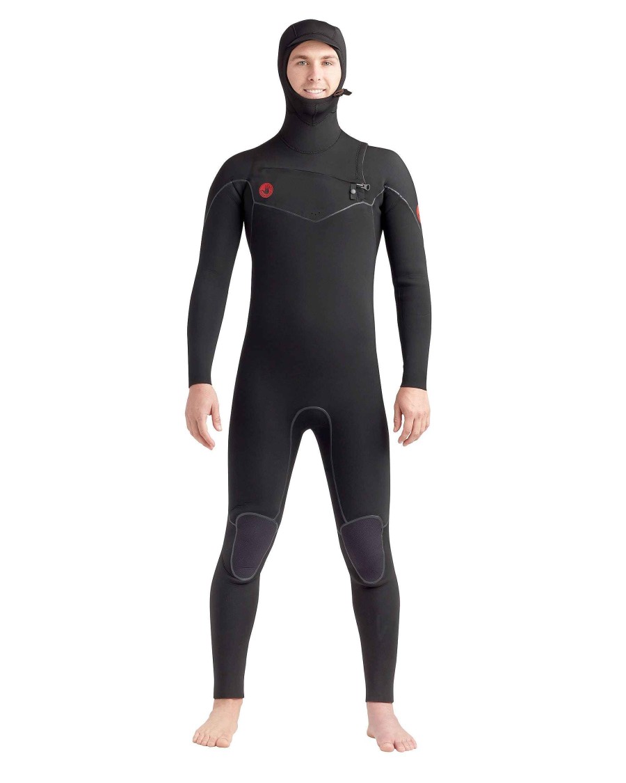 Men SDI Wetsuits | Red Cell 5/4/3Mm Men'S Chest-Zip Hooded Fullsuit Black