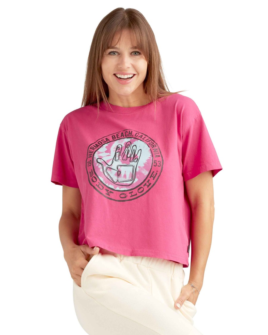 Women Jerry Leigh Tops | Hermosa Beach '53 Relaxed Fit Crop T-Shirt Fuchsia