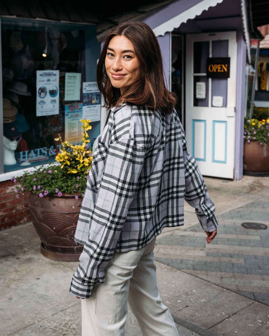 Women Jerry Leigh Hoodies & Jackets | Style Match Plaid Flannel Shacket Lavender