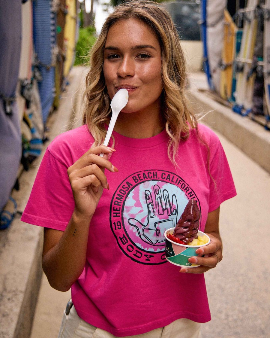 Women Jerry Leigh Tops | Hermosa Beach '53 Relaxed Fit Crop T-Shirt Fuchsia