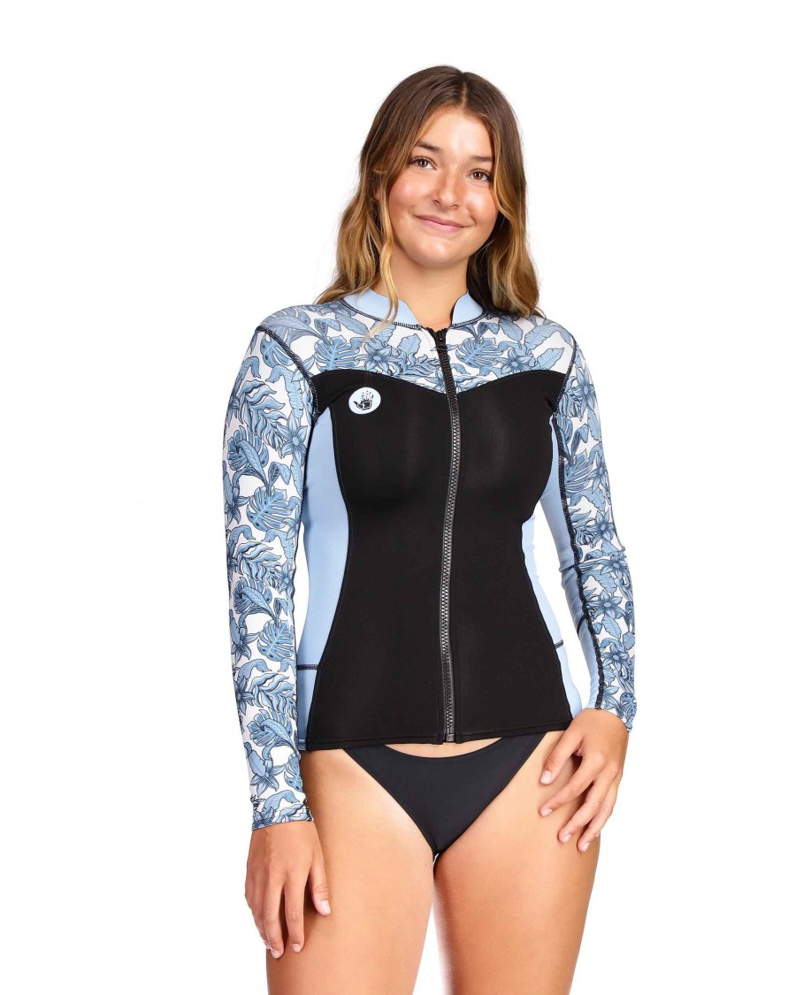 Boards SDI Wetsuits | Stellar .5Mm Long-Arm Front Zip Wetsuit Top - Blue Floral Print Blue/Black Print