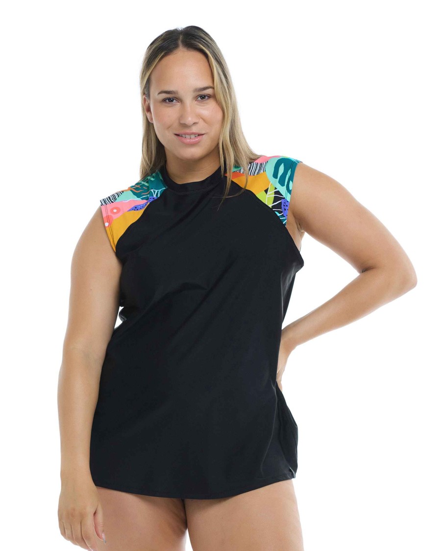 Boards SGS Rash Guards | Curacao Plus Size Exhale Cross-Over Rash Guard Multi