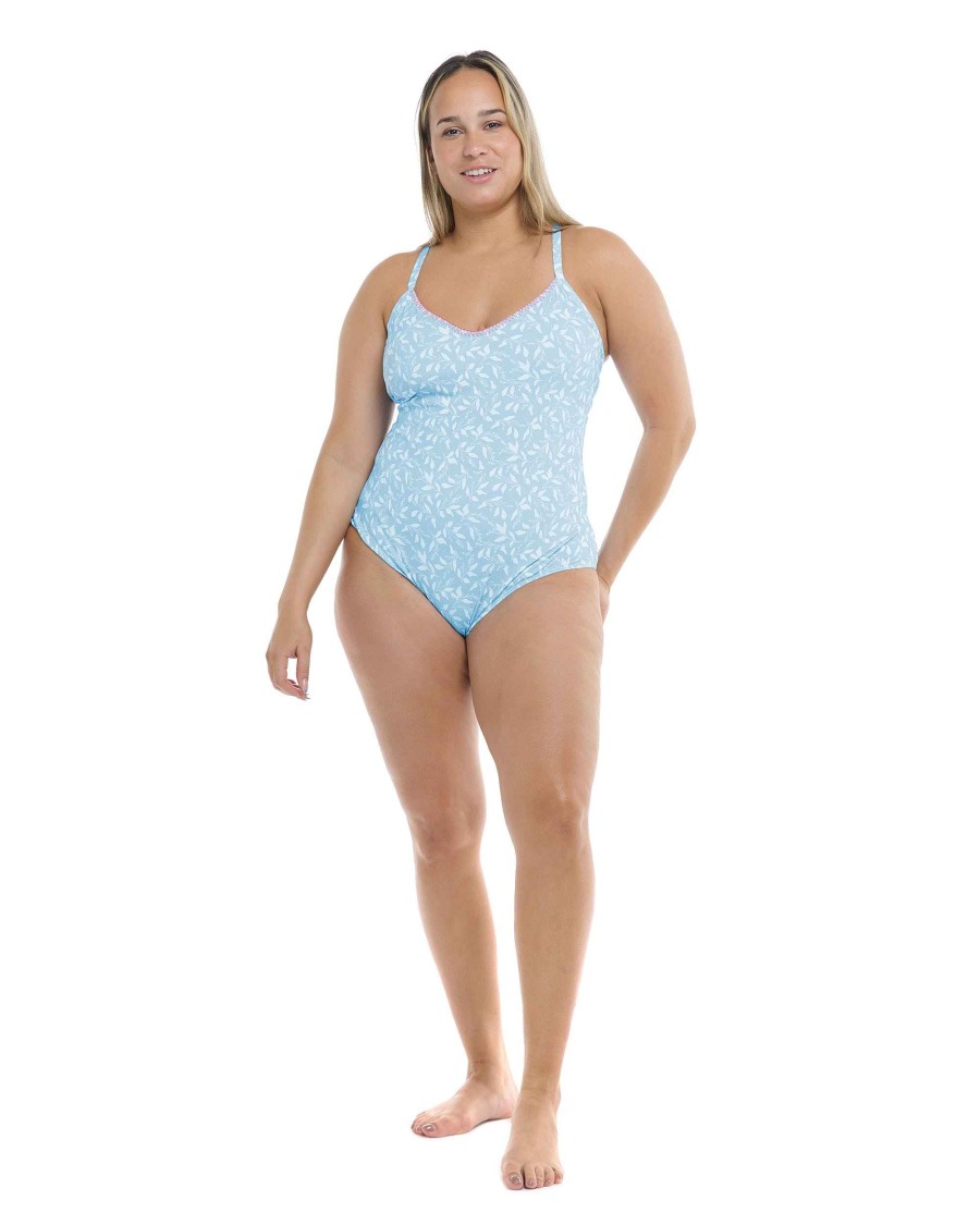 Swimwear SGS Plus Size Swimwear | Flowery Skies Sandbar Plus Size One-Piece Swimsuit Baby Blue