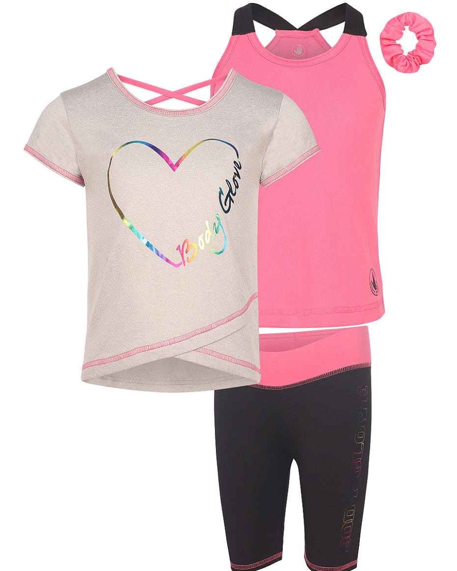 Kids Babyfair Apparel & Activewear | Girls' Three-Piece Foil Heart Logo Set (7-12) Pink & Black