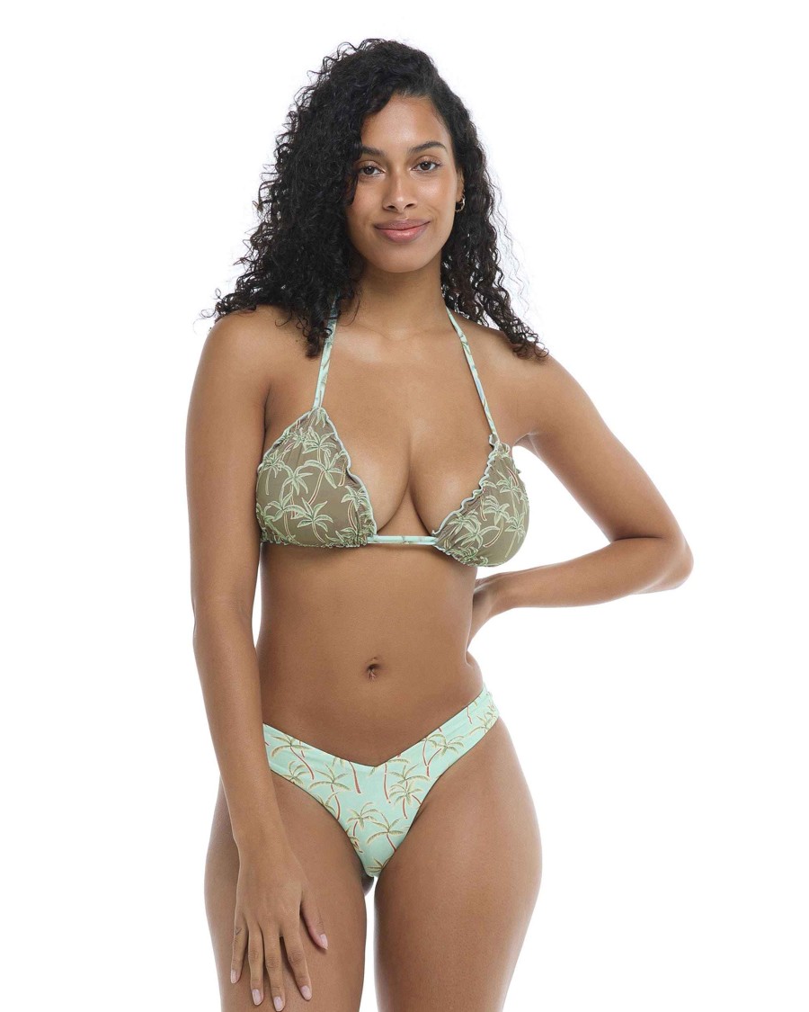 Swimwear SGS D-F Cup Tops | Salt Cay Dita D-Cup Triangle Ruffle Reversible Bikini Top Mint