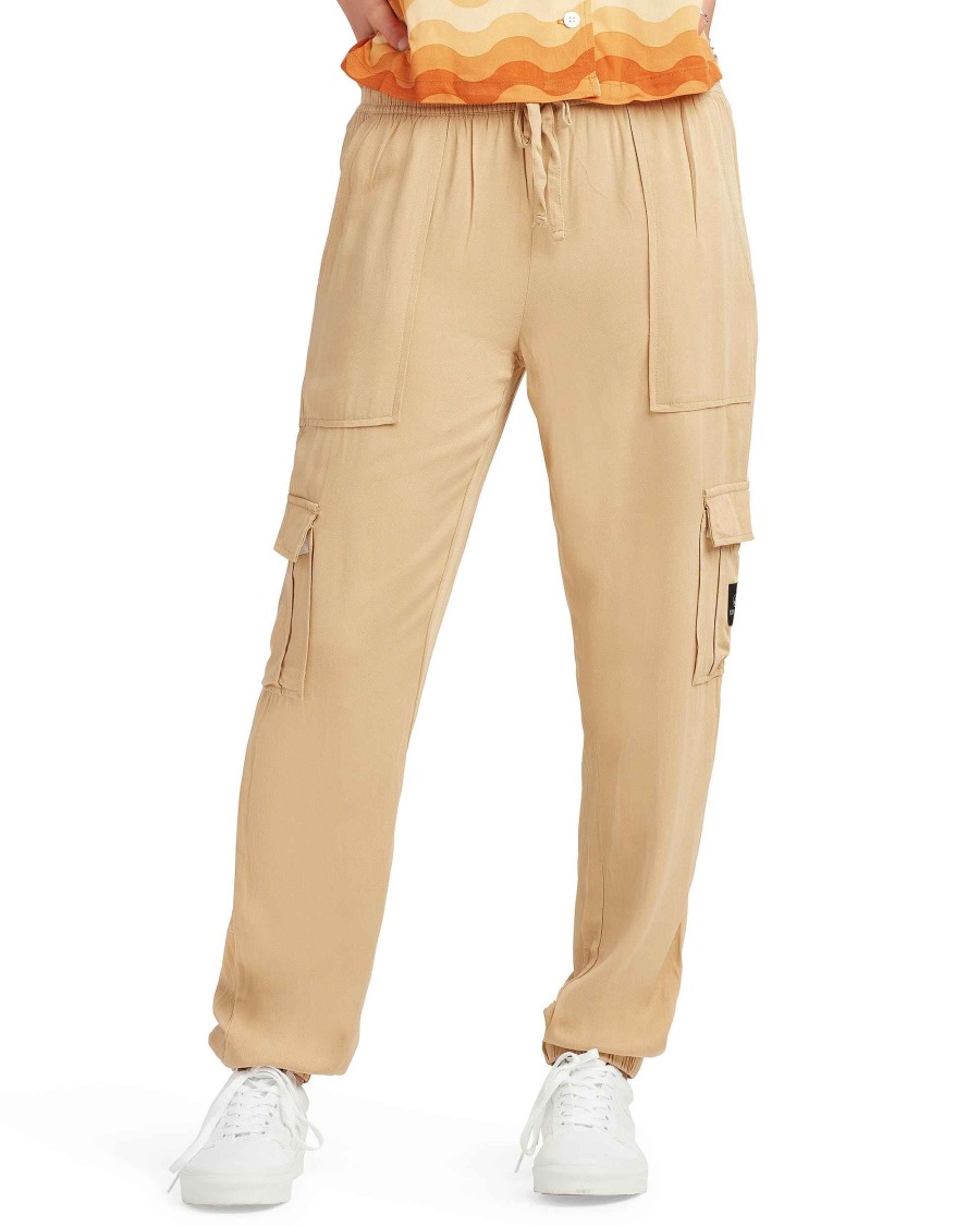 Women Jerry Leigh Bottoms | Myly Mid-Rise Cargo Jogger Pant Tan