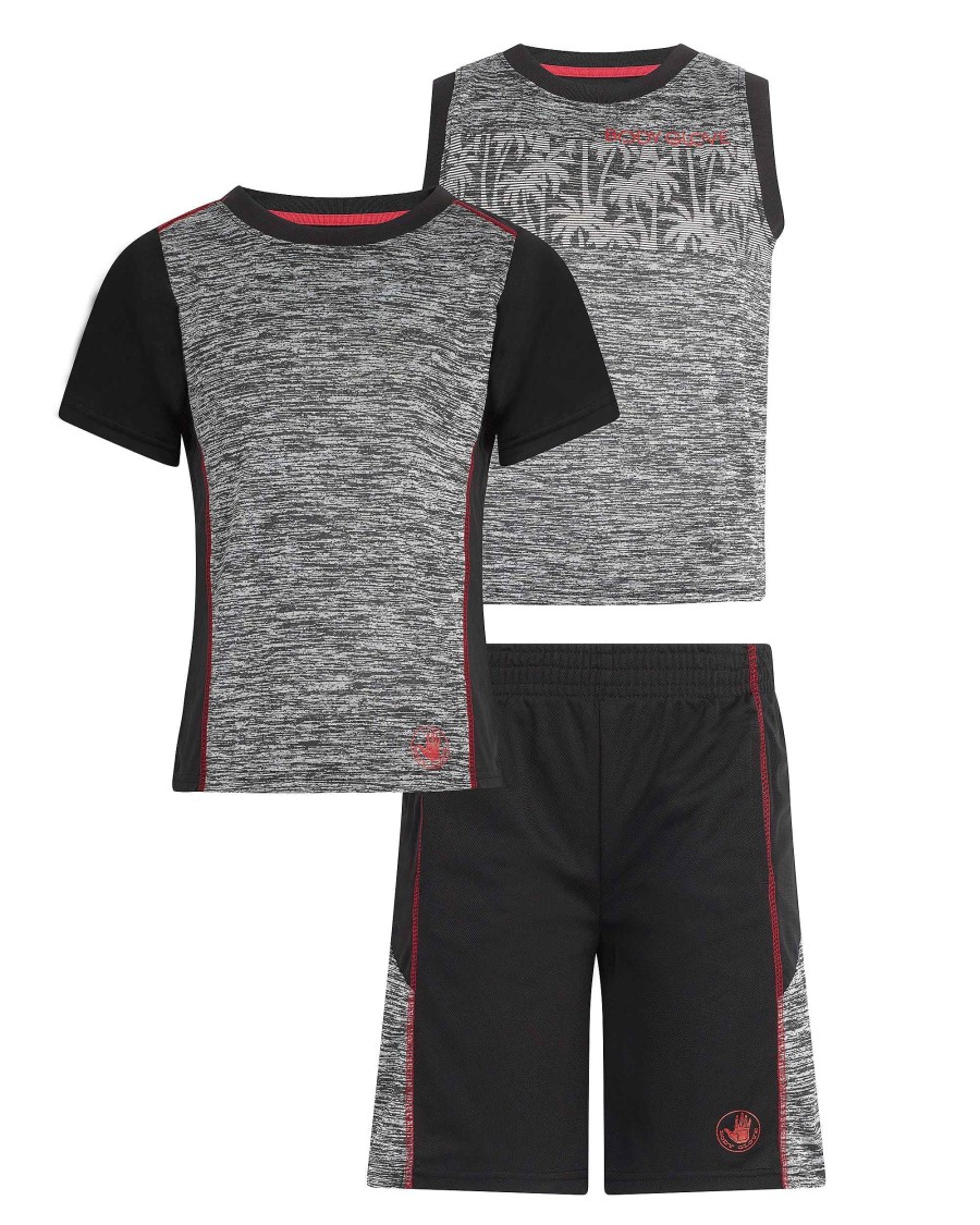 Kids Babyfair Apparel & Activewear | Boys' Three-Piece Shirts And Short Set (4-7) Black & Red