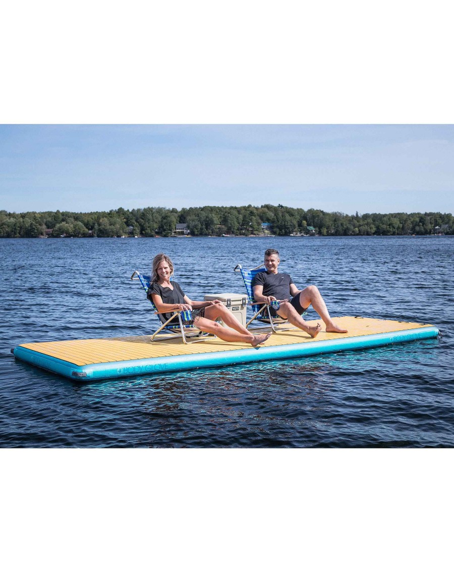 Boards Surf 9 Inflatable Docks | 15' Inflatable Floating Dock Blue/Wood