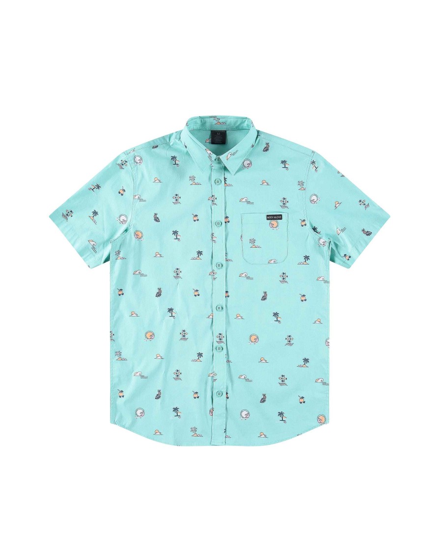 Men Island Daze Button Up Shirts | Tropic Trip Button-Up Shirt Aqua