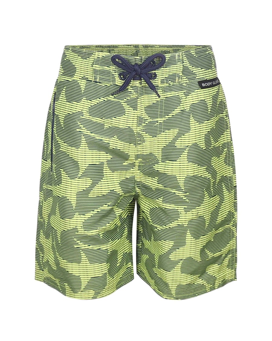 Kids Babyfair Swimwear | Toddler Boys' Striped Shark-Print Swim Shorts Lime Green