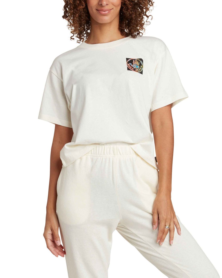 Women Jerry Leigh Tops | Scribble Block Short-Sleeved Relaxed Fit Crop T-Shirt Cream