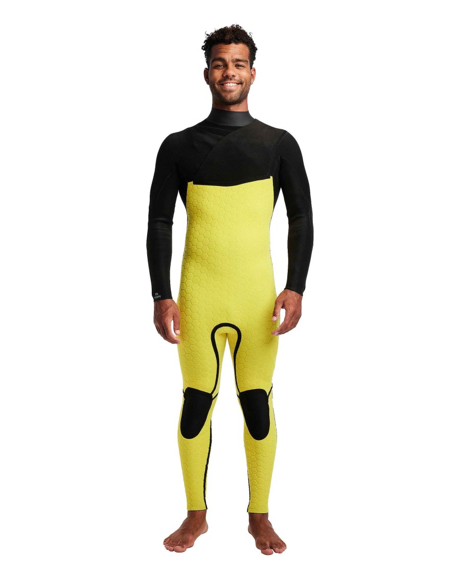 Men SDI Wetsuits | Men'S Gold Cell 4/3Mm Slant Zip Fullsuit Black