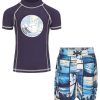 Kids Babyfair Paddle Pals | Boys' Rash Guard & Swim Shorts Set Blue Patchwork