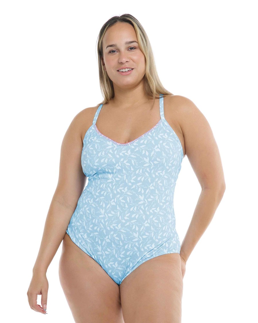 Swimwear SGS Plus Size Swimwear | Flowery Skies Sandbar Plus Size One-Piece Swimsuit Baby Blue