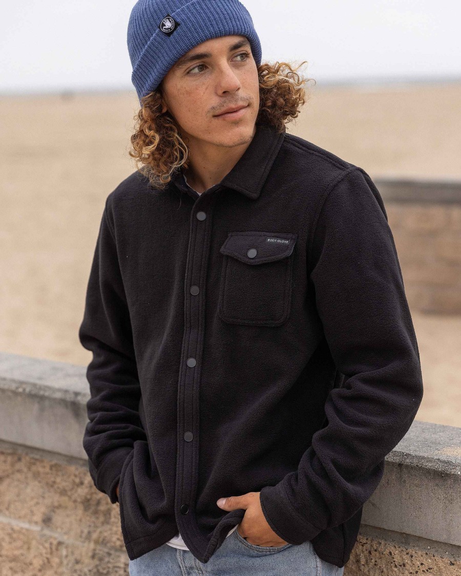 Men Jerry Leigh Hoodies & Jackets | Men'S Walton Polar Fleece Button Down Black