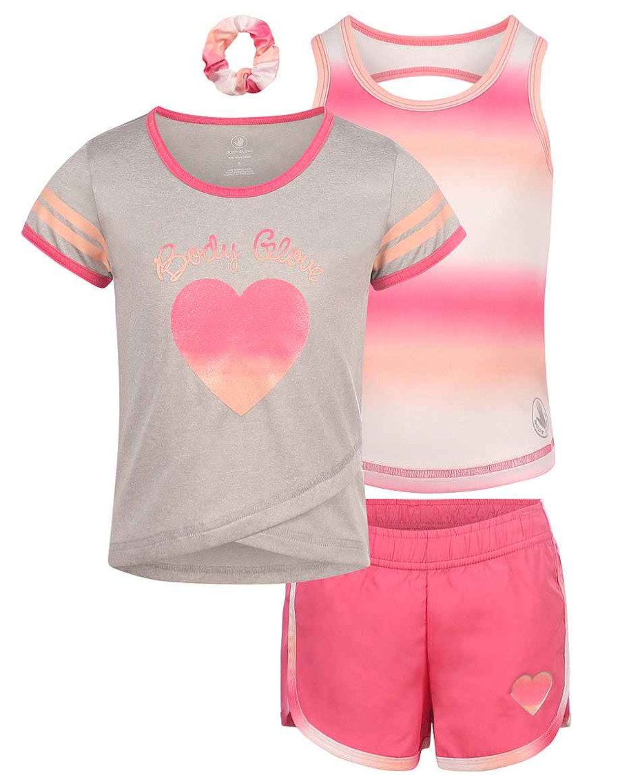 Kids Babyfair Apparel & Activewear | Girls' Three-Piece Gradient Heart Graphic Set (7-12) Pink & Peach