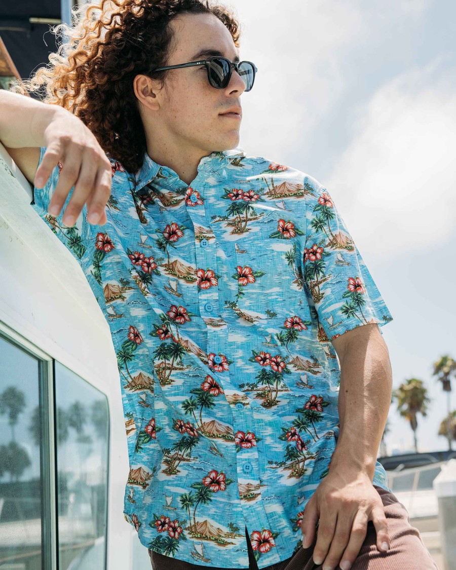 Men Island Daze Button Up Shirts | Castaway Button-Up Shirt Blue