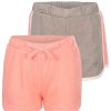 Kids Babyfair Apparel & Activewear | Girls' Solid And Side-Stripe Shorts Set (7-12) Coral & Grey