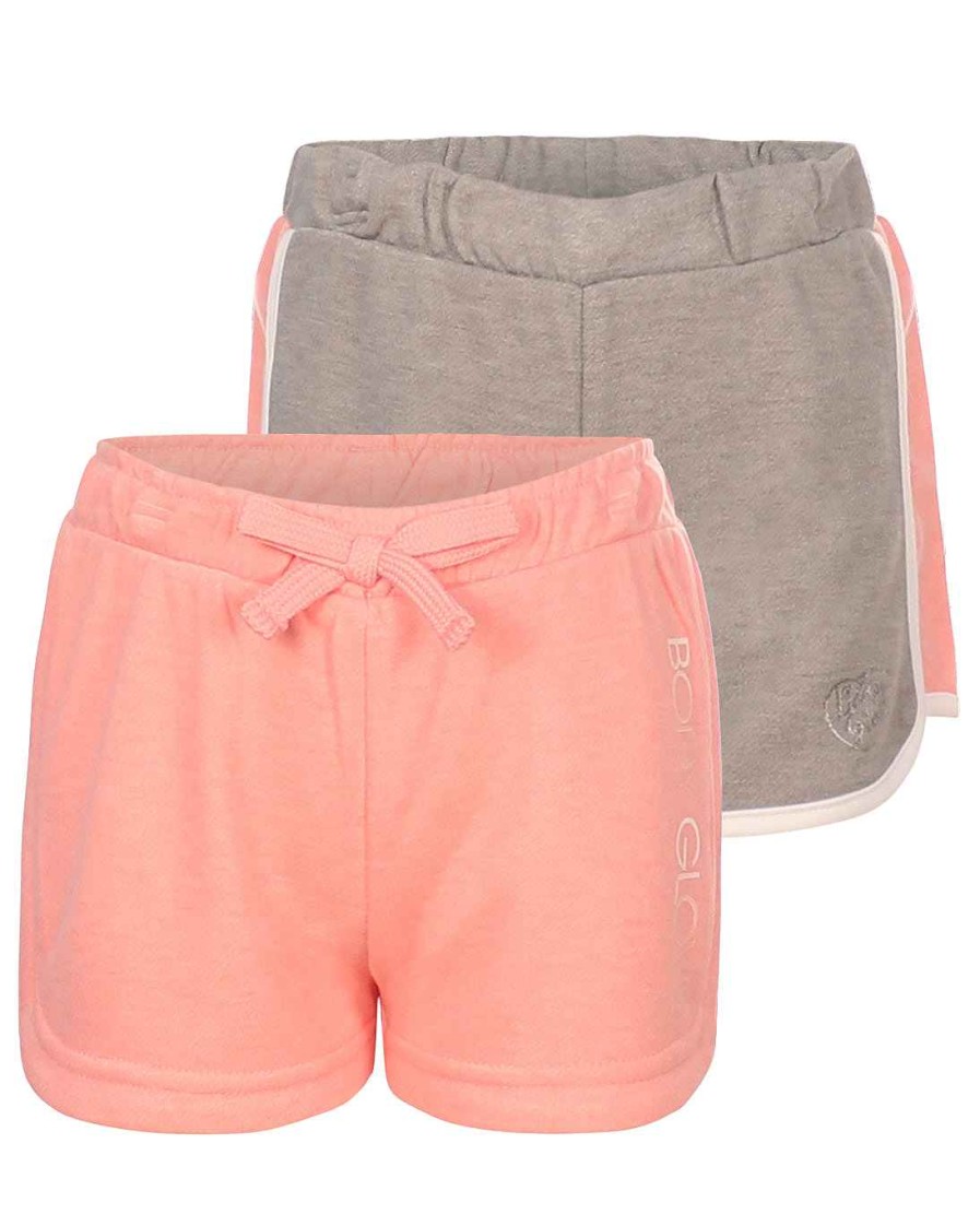 Kids Babyfair Apparel & Activewear | Girls' Solid And Side-Stripe Shorts Set (7-12) Coral & Grey