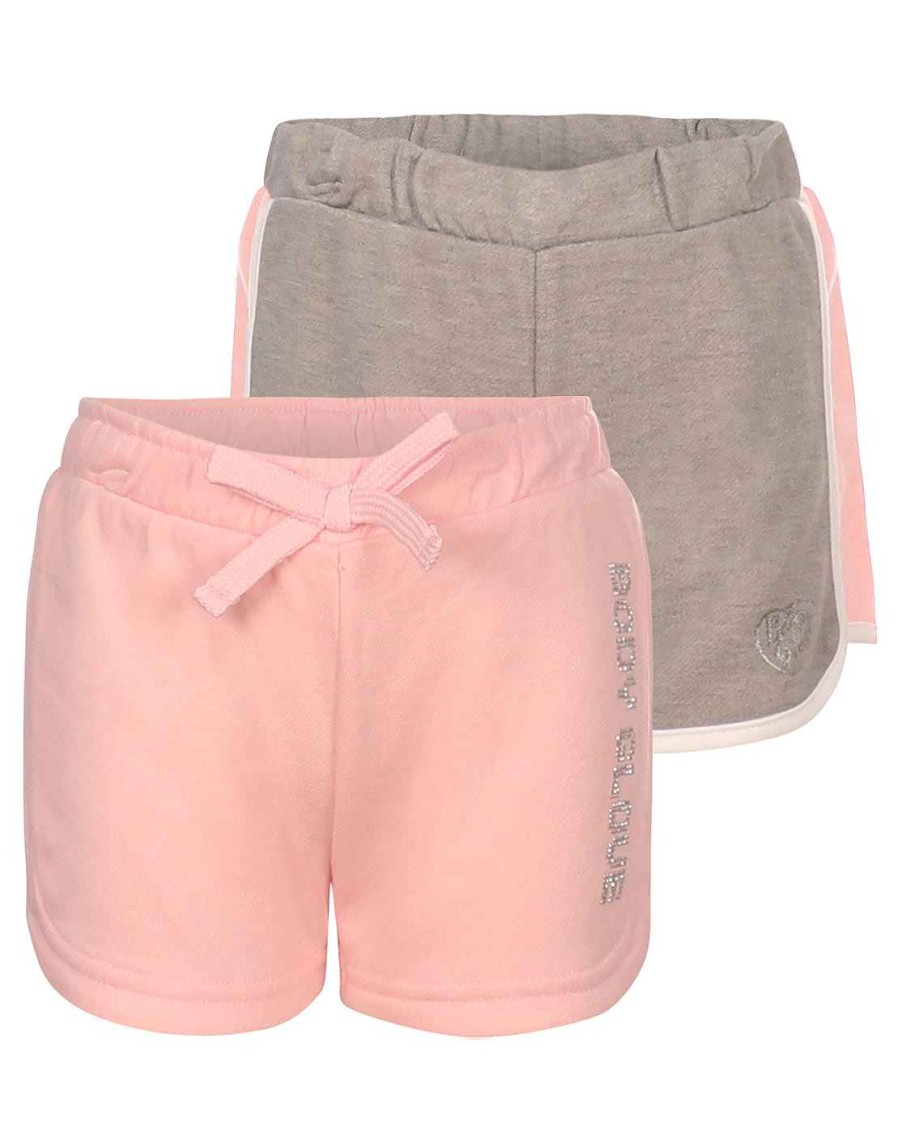 Kids Babyfair Apparel & Activewear | Girls' Solid And Side-Stripe Shorts Set (7-12) Light Pink & Grey