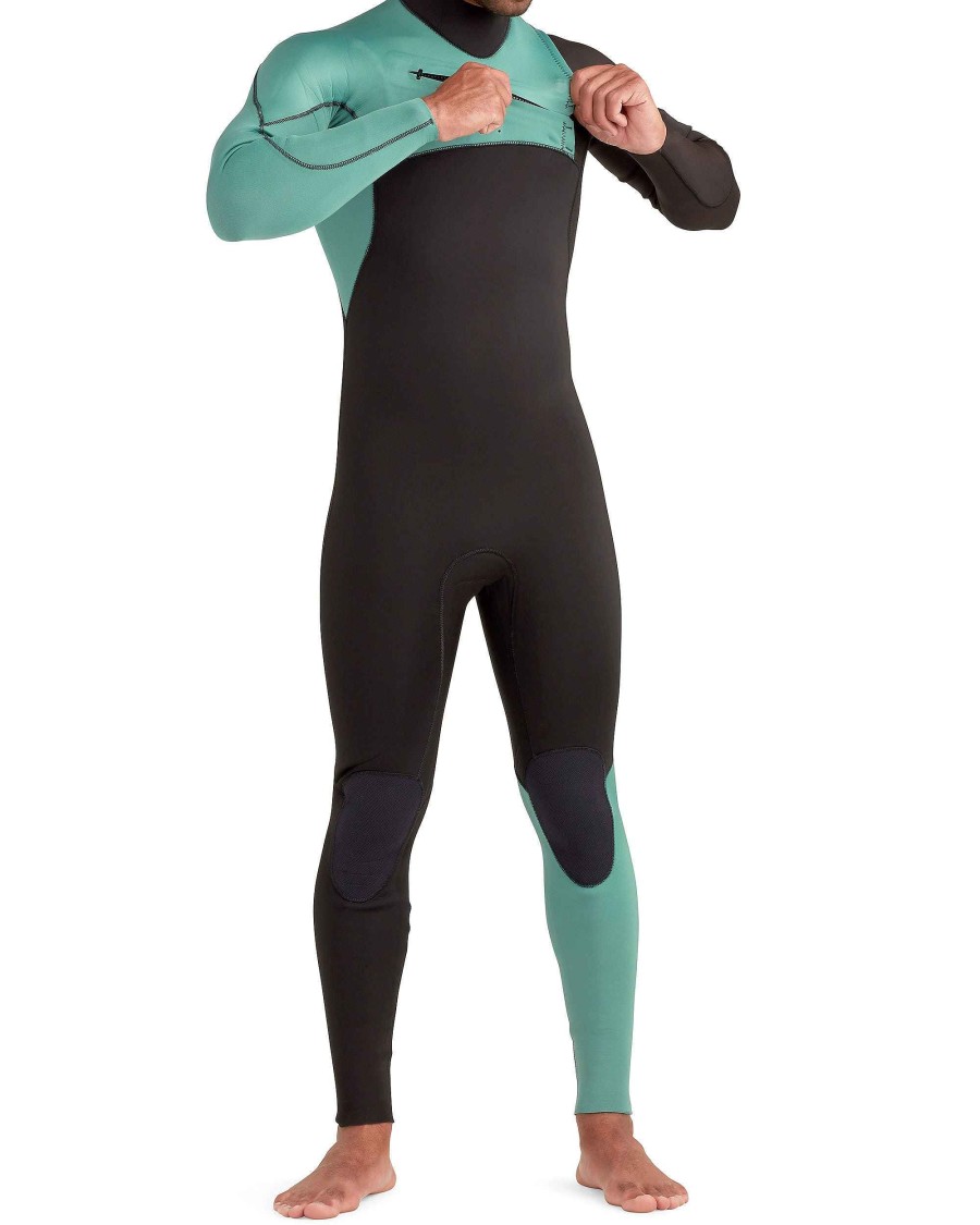 Men SDI Wetsuits | Variant 3/2Mm Men'S Chest-Zip Fullsuit - Black/Green Black-Green