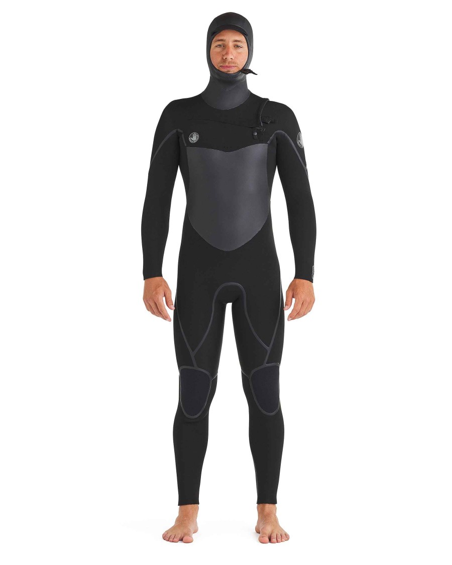 Wetsuits SDI Fullsuits | Phoenix 5.5/4.5Mm Men'S Chest-Zip Hooded Fullsuit Black