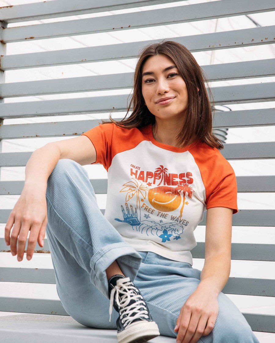 Women Jerry Leigh Tops | Create Happiness | Free The Waves T-Shirt Cream