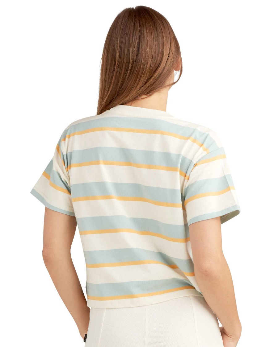 Women Jerry Leigh Tops | Royal Hawaiian Striped Relaxed Fit Crop T-Shirt Aqua