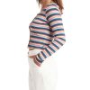 Women Jerry Leigh Tops | Striped Ribbed Long-Sleeve Shirt - Navy Nvy