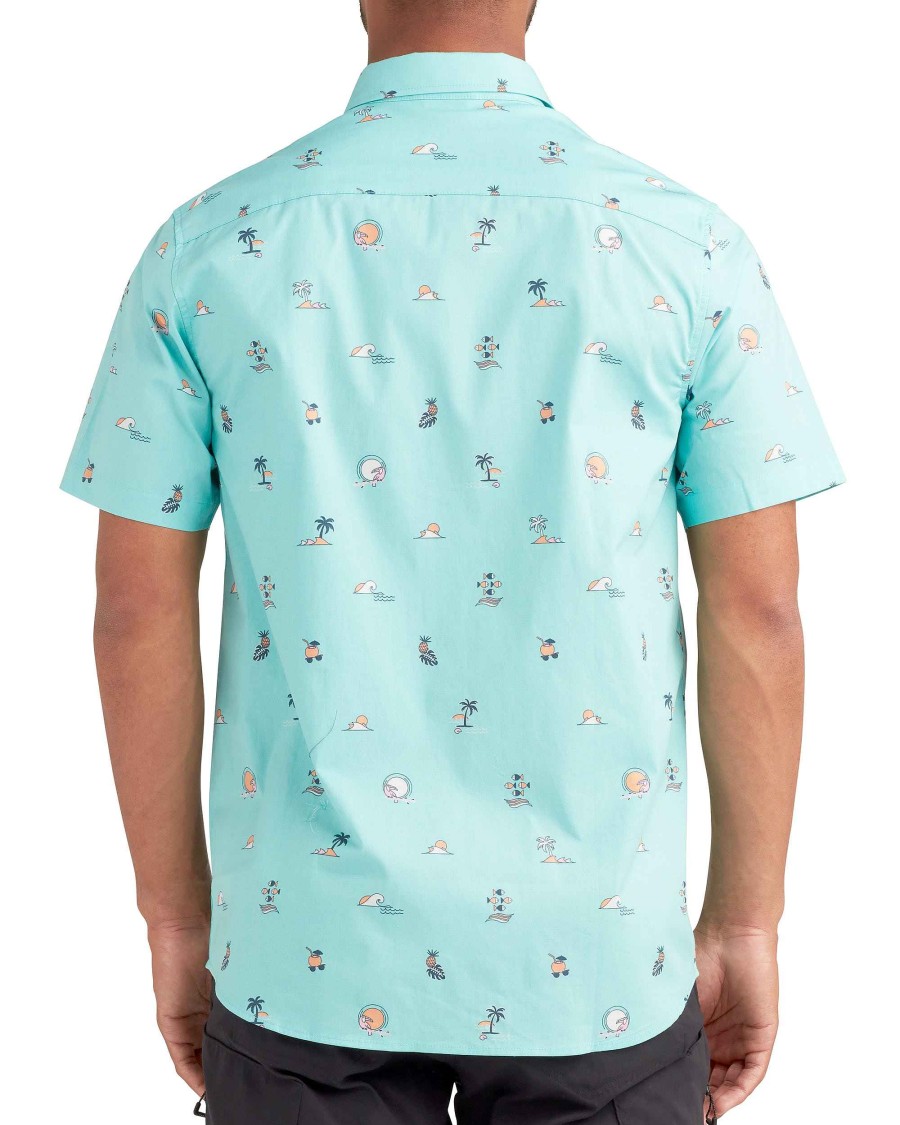 Men Island Daze Button Up Shirts | Tropic Trip Button-Up Shirt Aqua