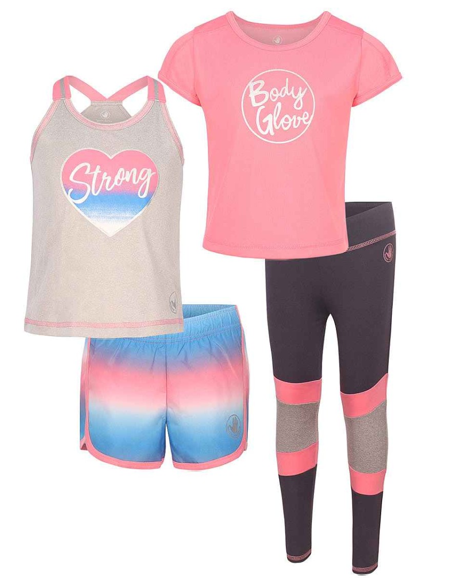 Kids Babyfair Apparel & Activewear | Girls' Four-Piece Foil Logo/Heart Graphic Set (4-6X) Blue & Pink