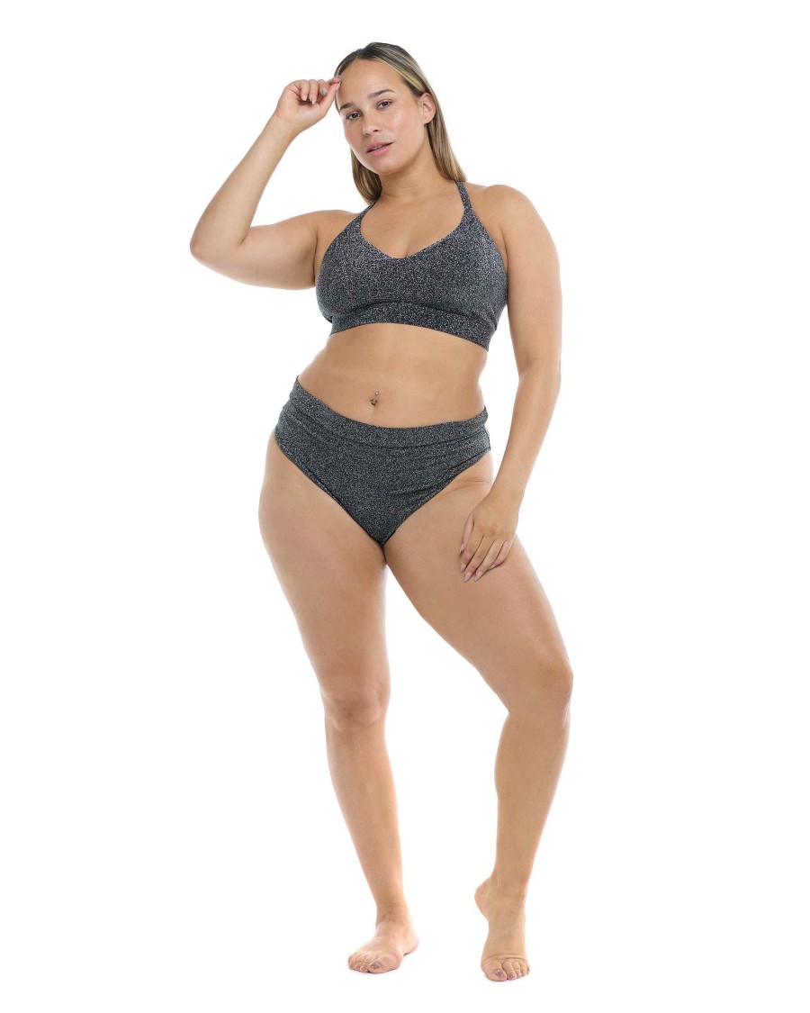 Swimwear SGS Plus Size Swimwear | Stardust Ruth Plus Size Fixed Triangle Swim Top Black