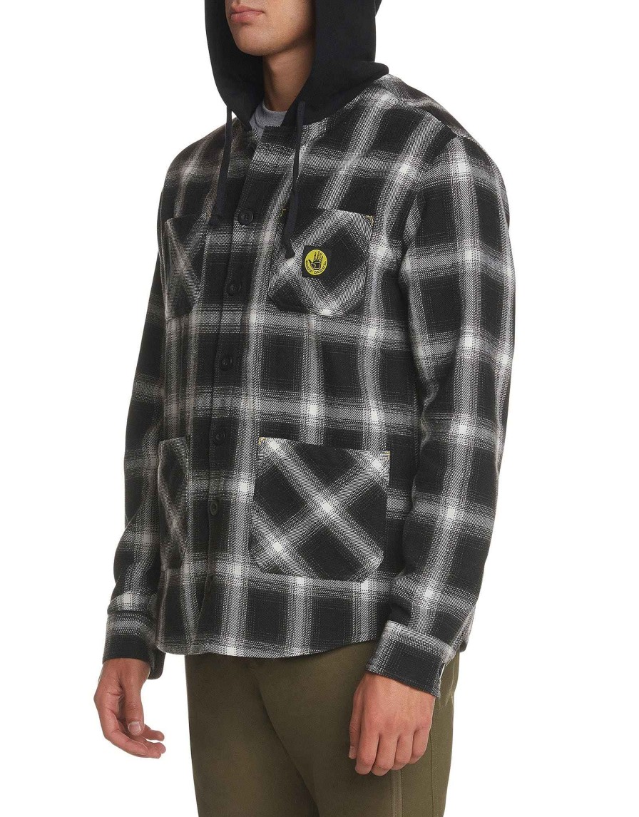 Men Jerry Leigh Hoodies & Jackets | Big Sur Plaid Hooded Shirt Jacket - Black/White Black-White Plaid