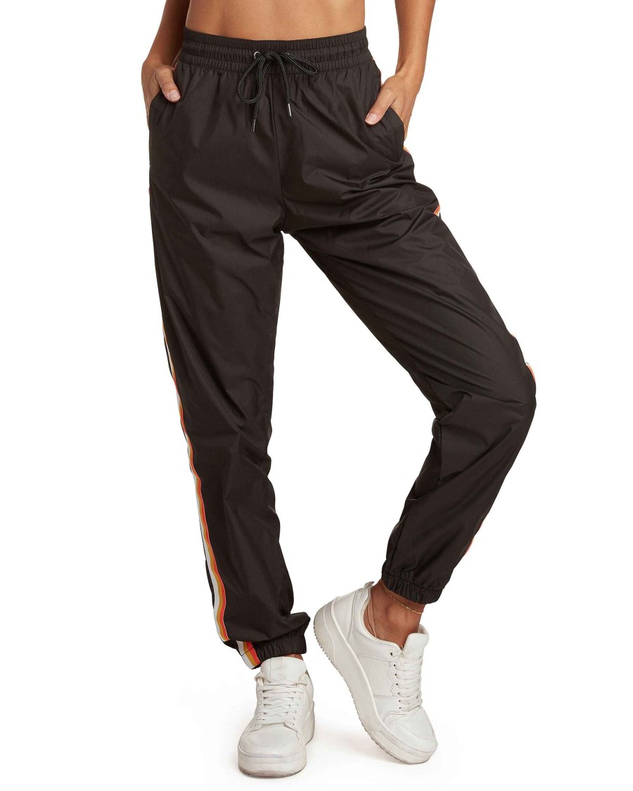 Women Jerry Leigh Sets | Retro Stripes Shell Jogger Pants Black