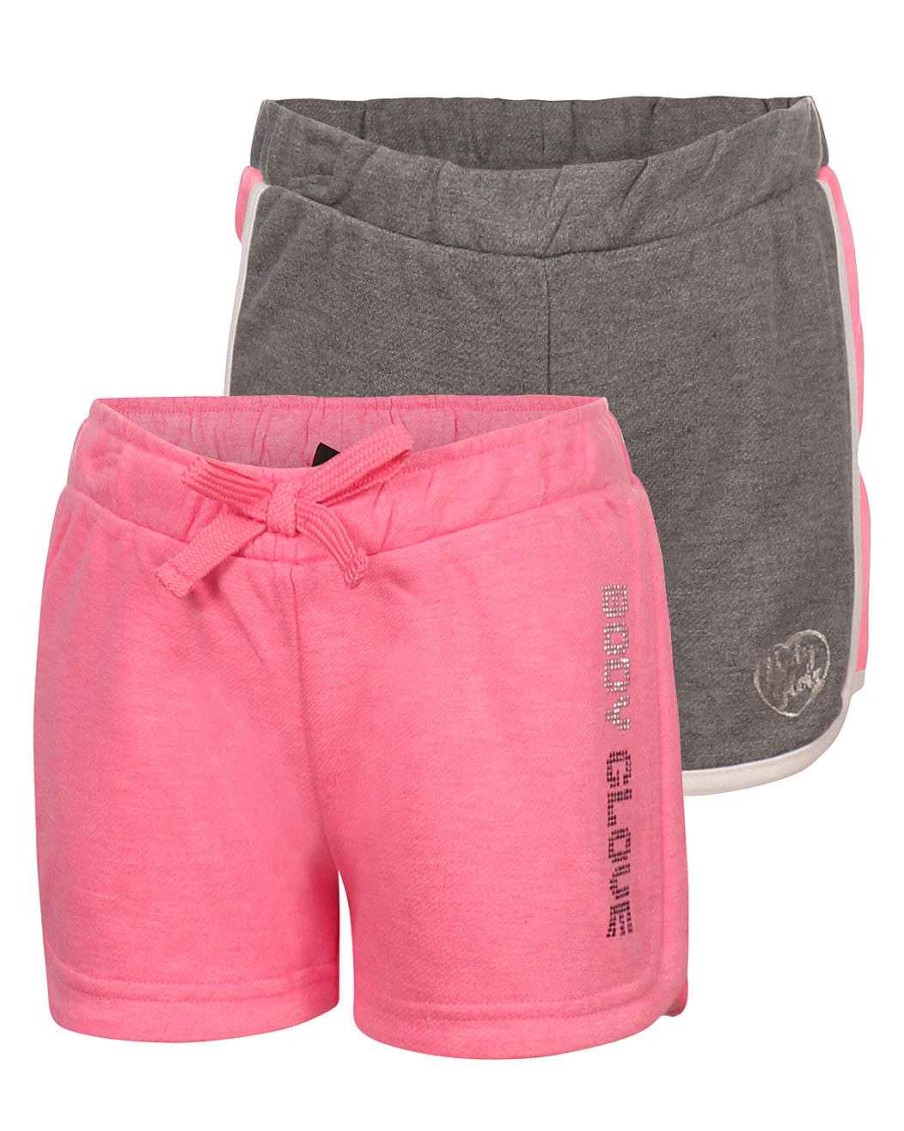 Kids Babyfair Apparel & Activewear | Girls' Solid And Side-Stripe Shorts Set (7-12) Pink & Dark Grey