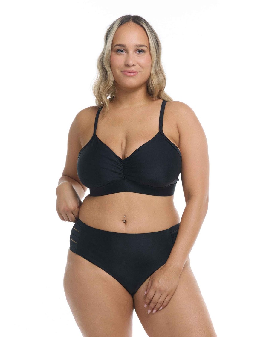 Swimwear SGS Plus Size Swimwear | Smoothies Drew Plus Size Bikini Top Black