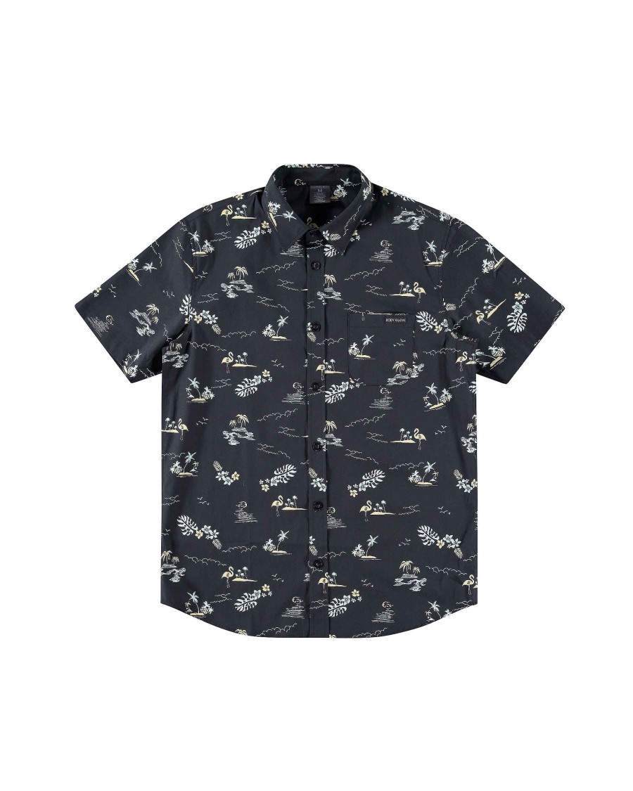 Men Island Daze Button Up Shirts | Island Vibe Button-Up Shirt Black