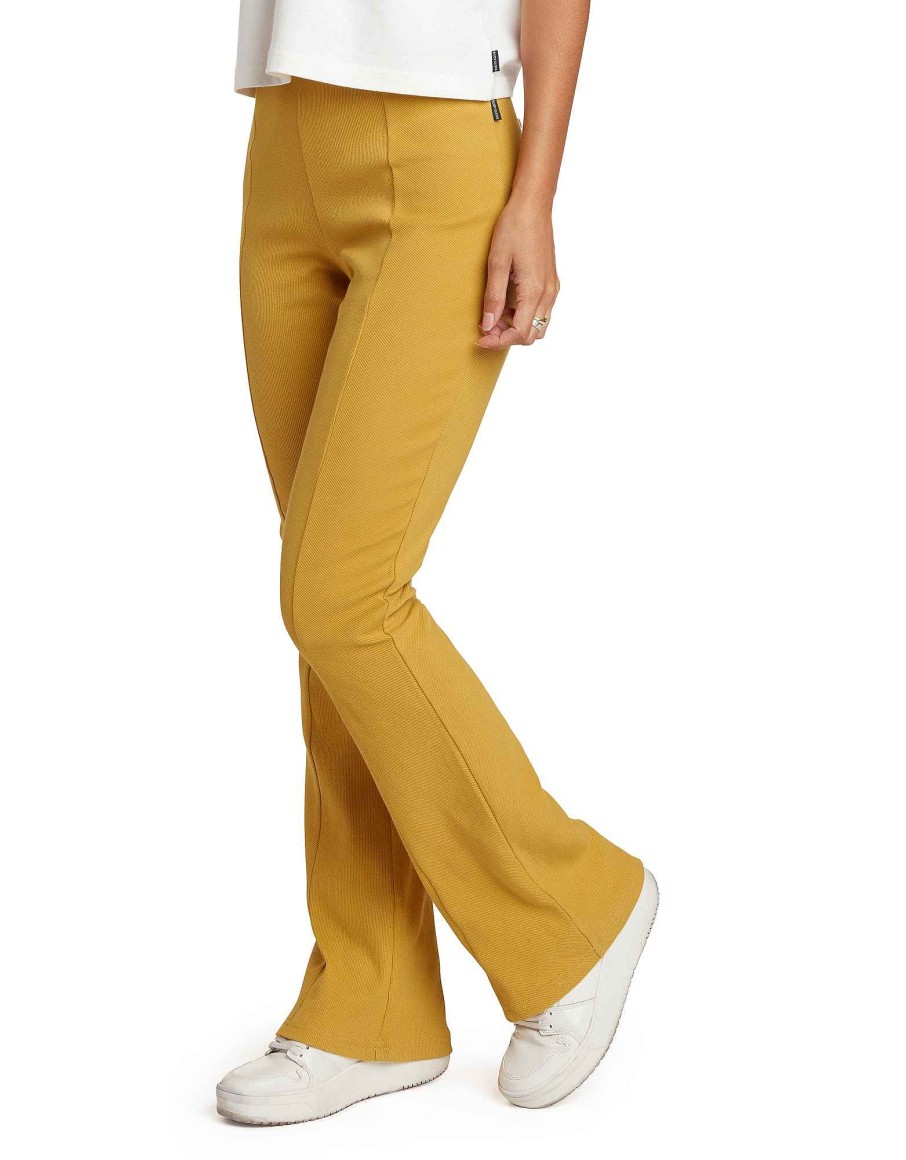 Women Jerry Leigh Bottoms | Kendal High Waisted Ribbed Flare Legging Gold