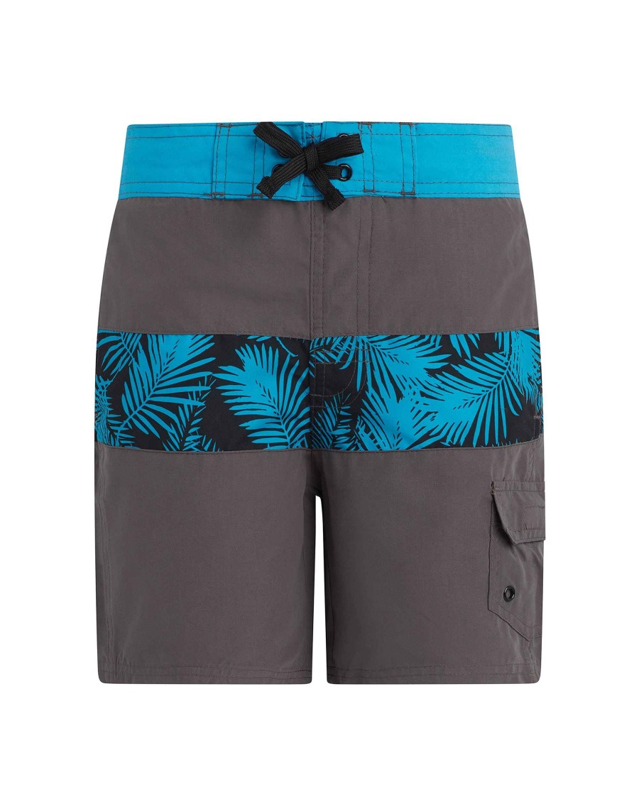 Kids Babyfair Swimwear | Boys' Dotted Palm-Print Swim Shorts Grey & Blue