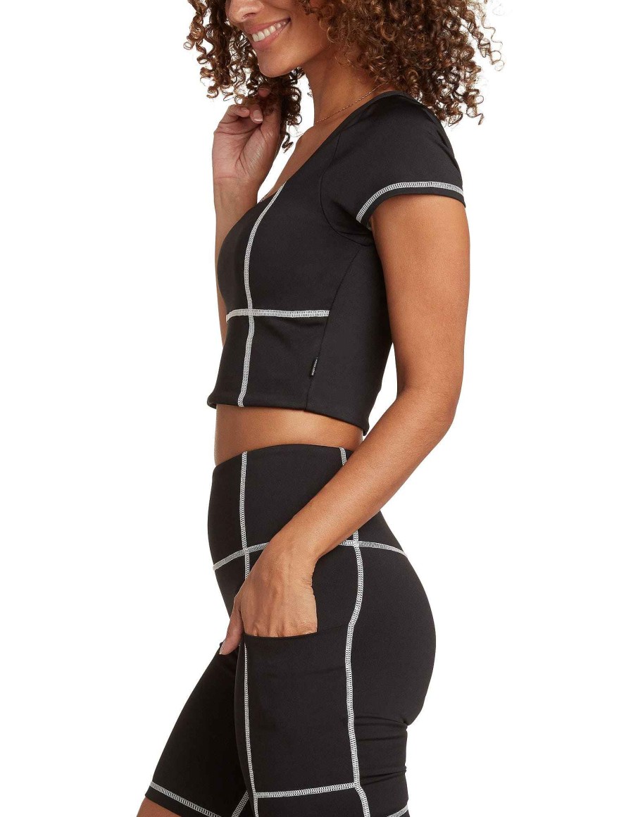 Women Jerry Leigh Sets | Elevate The Look Ribbed Crop Top Black