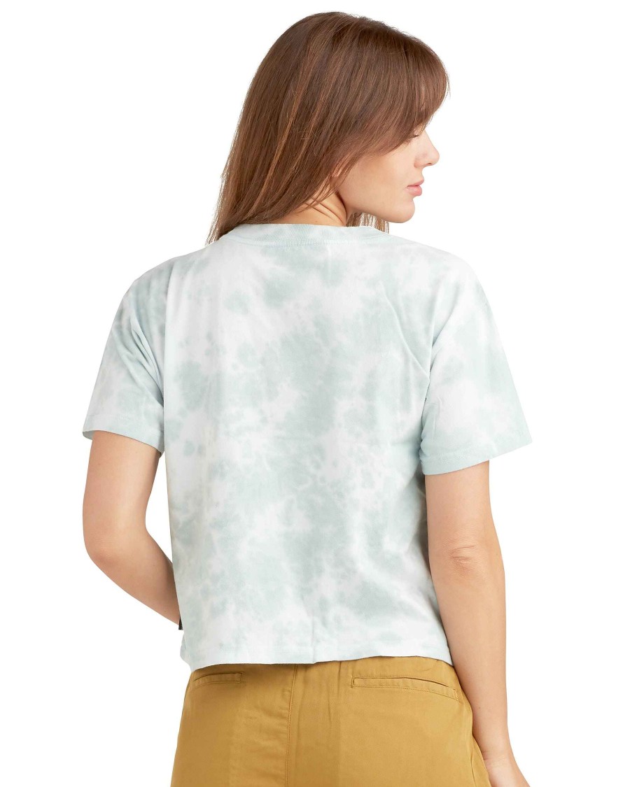 Women Jerry Leigh Tops | Head In The Clouds Tie-Dye Relaxed Fit Crop T-Shirt Aqua