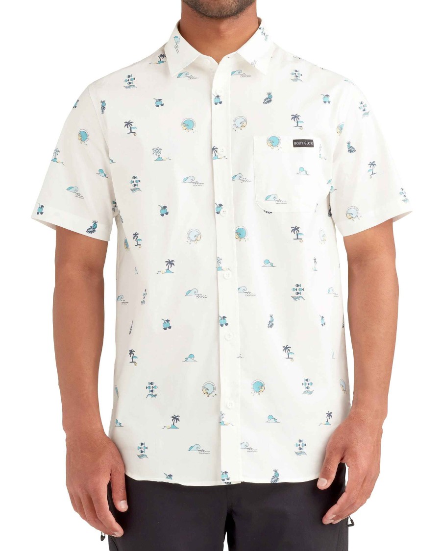 Men Island Daze Button Up Shirts | Tropic Trip Button-Up Shirt White