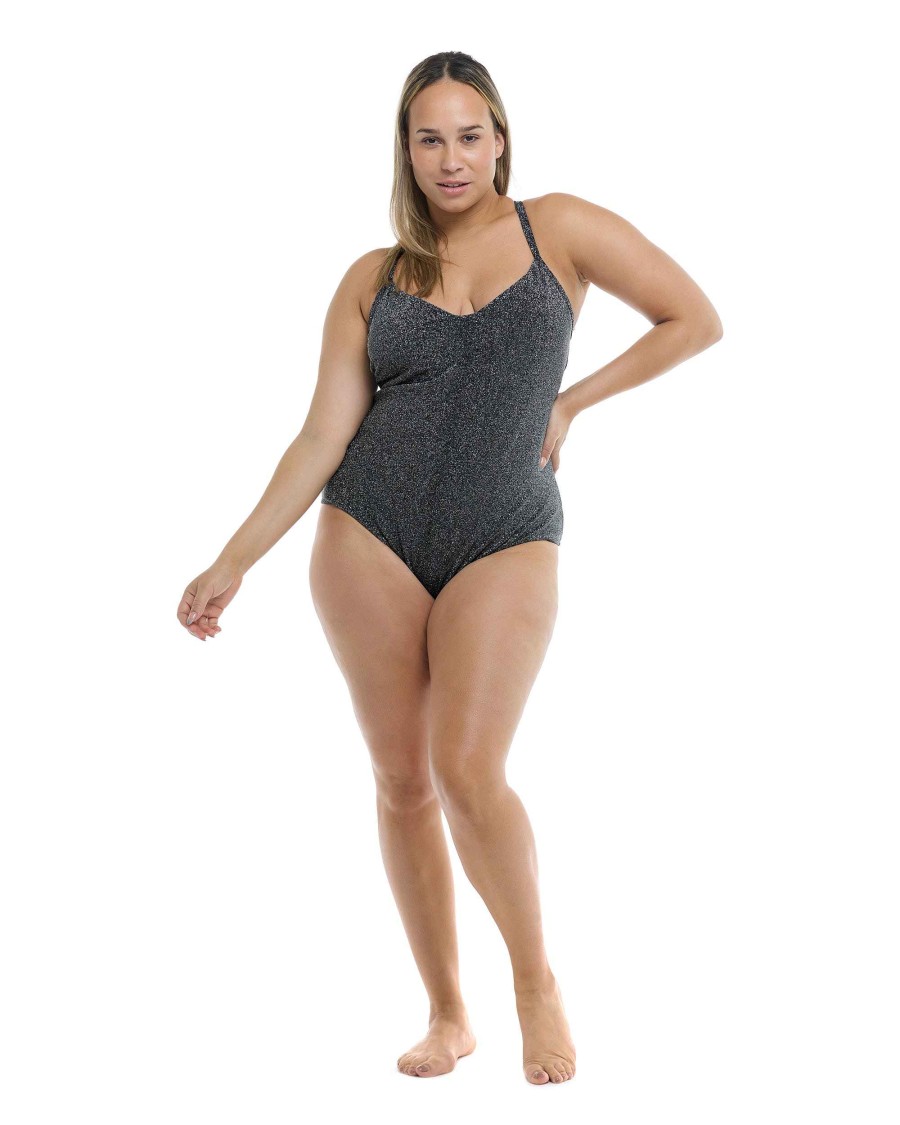 Swimwear SGS Plus Size Swimwear | Stardust Sandbar Plus Size One-Piece Swimsuit Black