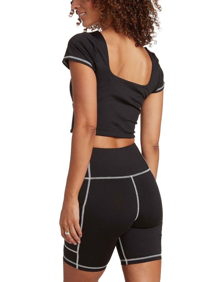 Women Jerry Leigh Sets | Elevate The Look Ribbed Crop Top Black