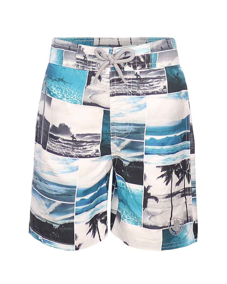 Kids Babyfair Swimwear | Toddler Boys' Patchwork Photo Swim Shorts Blue/Black/White