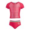 Kids Babyfair Swimwear | Girls' Striped Short-Sleeve Two-Piece Swimsuit (4-6X) Pink