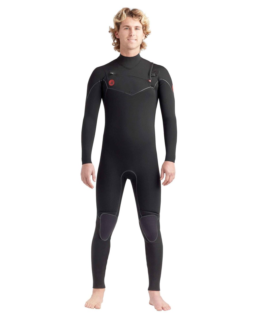 Men SDI Wetsuits | Red Cell 3/2Mm Men'S Chest-Zip Fullsuit Black